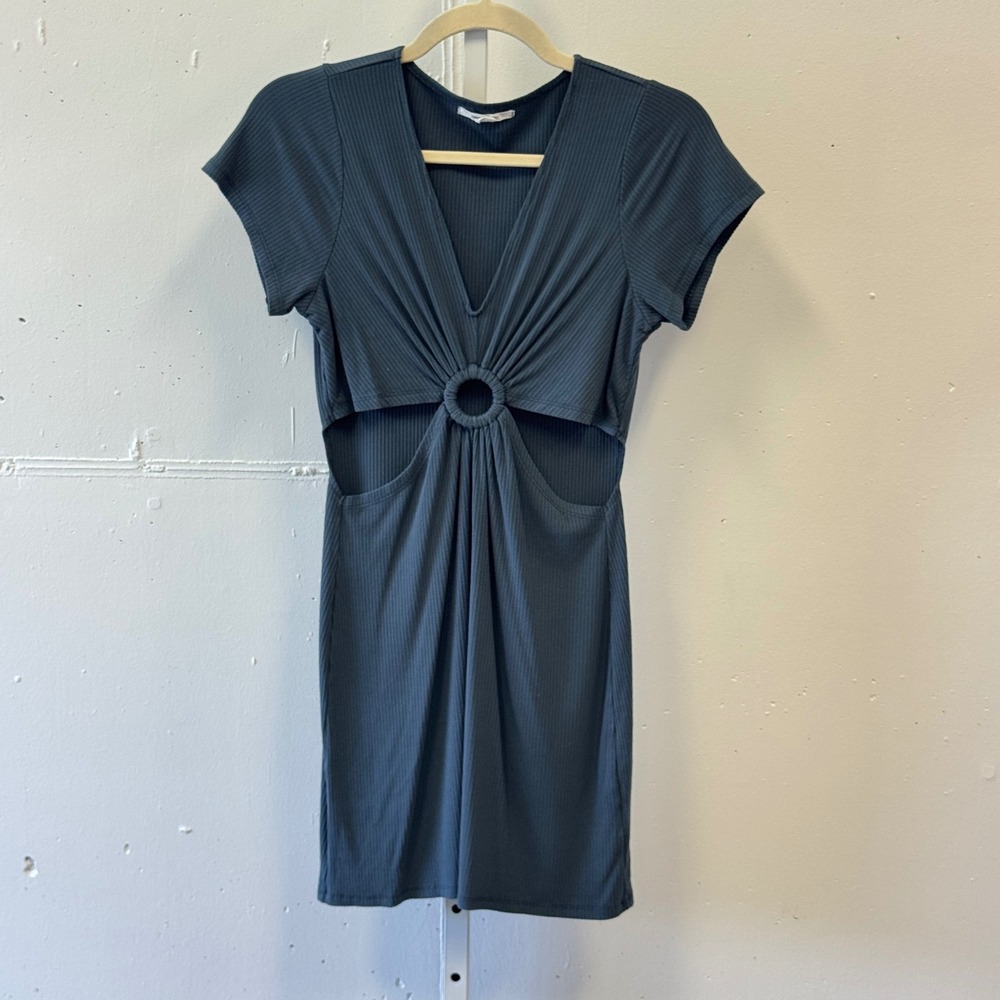 O'Neill Blue Ribbed O-Ring Cutout Mini T-shirt Dress‎ Short Sleeve Small Stretch